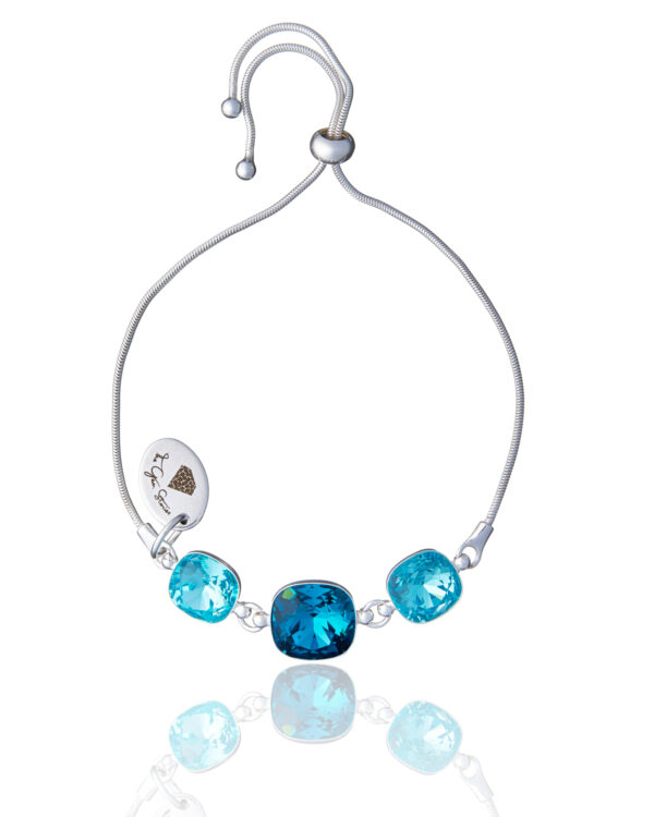 Indicolite adjustable square bracelet with blue crystals.