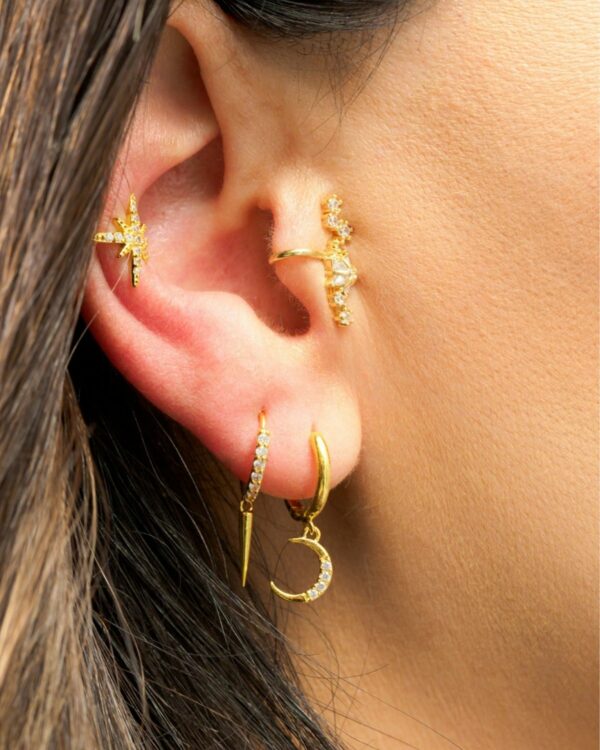 Minimal 925 Sterling Silver Earrings in Gold Finish on Ear