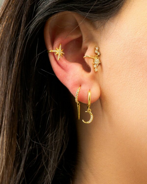 Minimal 925 Sterling Silver Earrings in Gold Finish on Ear