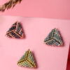 Three pairs of Miyuki triangle stud earrings in different colors