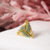 Miyuki triangle stud earring in green, gold, and pink color patterns