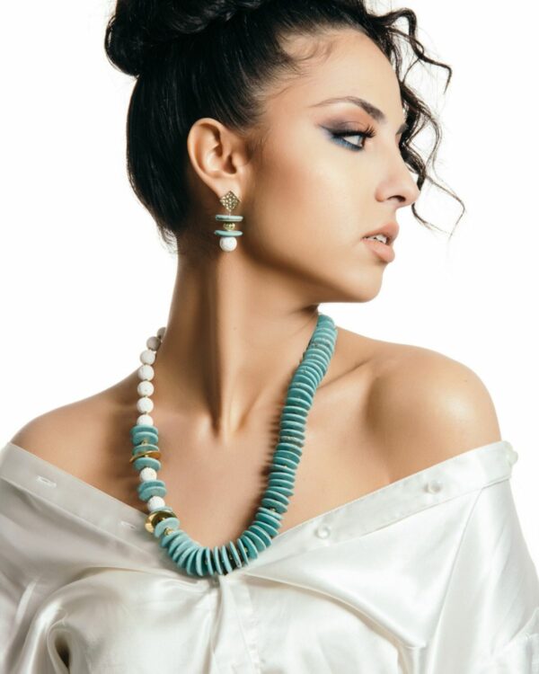 Handcrafted Turquoise Rondelle and Lava Jewelry Set for a chic appearance.