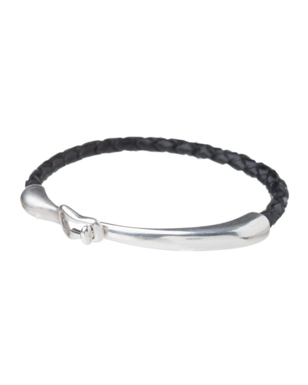 Half black braid leather bracelet with silver clasp.