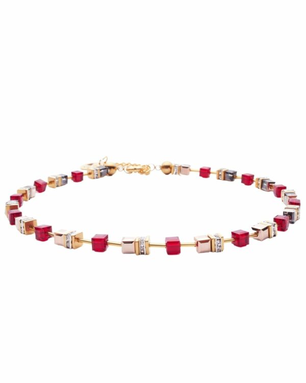 Siam Necklace with red and gold accents on a white background