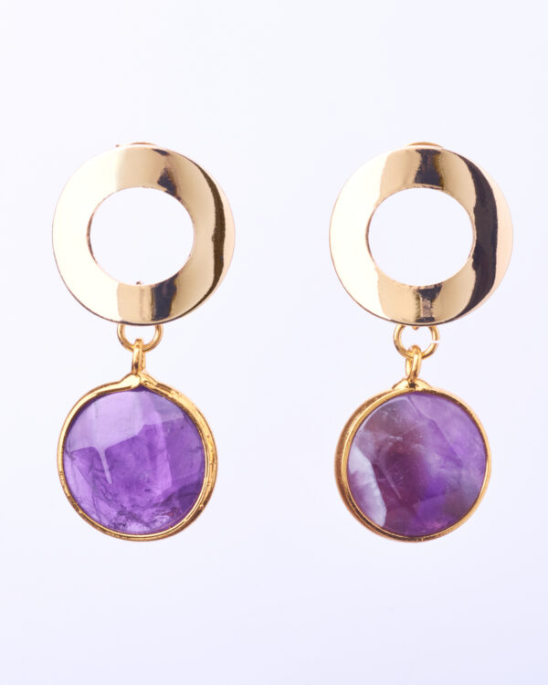 Gold-Tone Purple Round Earrings with Circular Studs