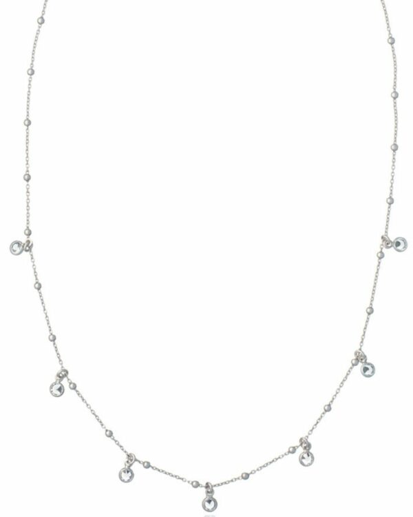 White drop pendant necklace with rhodium plating.