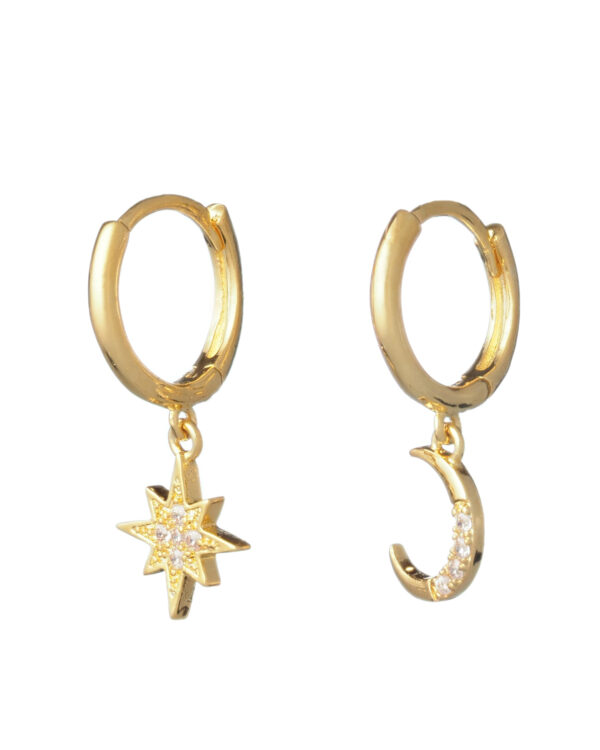 Moon and Star 925 Gold Plated Earrings