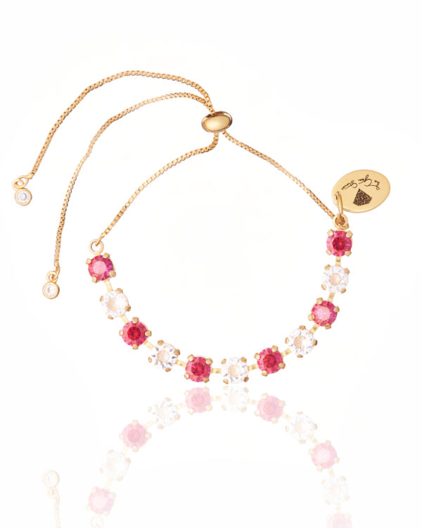 Dark Red Adjustable Cupchain Bracelet with Crystal Accents