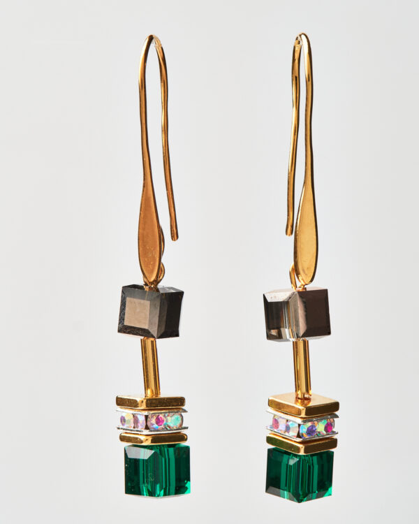 Emerald Long Cube Earrings
