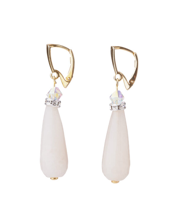 Drop Silver Earrings with Ivory Stones and Leverback Closure