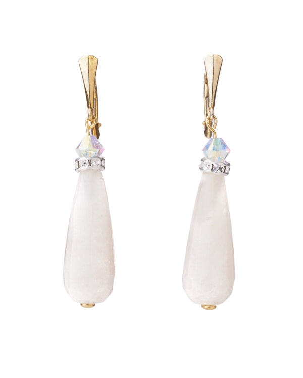 Ivory Drop Silver Earrings with Multicolored Crystal Accents