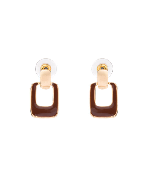 Brown Enamel Rectangular Drop Earrings with Gold-Tone Hardware