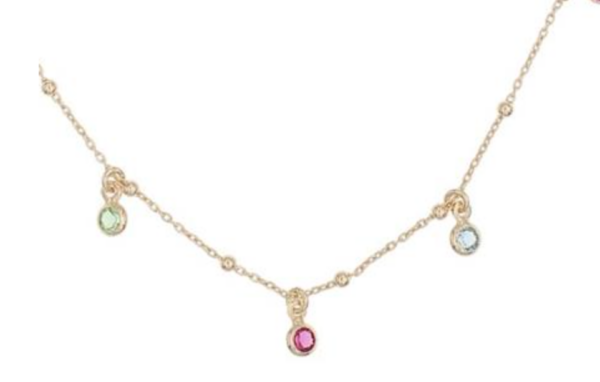 Long chain necklace with multicolor crystals