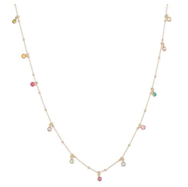Fashionable long necklace with multicolor crystal accents