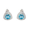 Trilliant Aquamarine Silver Earrings with Diamond Accents