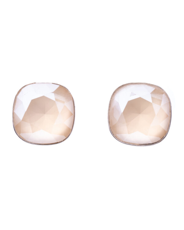 Square Crystal Ivory Cream Silver Earrings