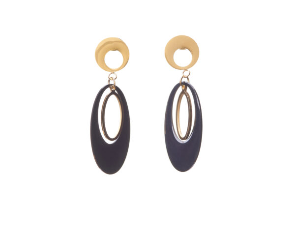 Stainless Steel Bi-Color Earrings in Black and Gold