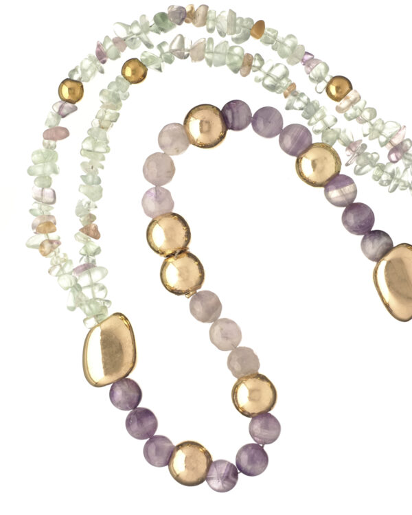 Fluorite Chips and Amethyst Beaded Necklace
