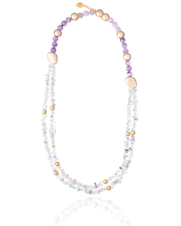 Y83492 The Gem Stories Fluorite Chips And Amethyst Necklace