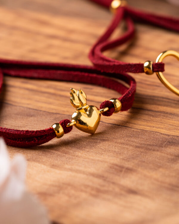 Suede Bracelet with Flame Heart - Stylish accessory for a bold statement.