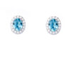 Oval Aquamarine Silver Earrings with halo setting