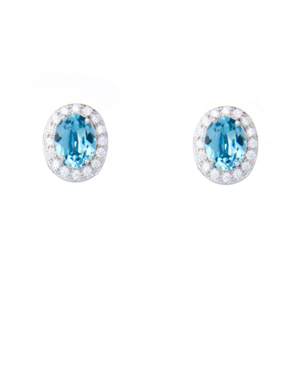 Oval Aquamarine Silver Earrings with halo setting