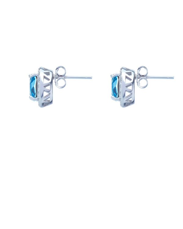 Oval Aquamarine Silver Earrings with Intricate Design