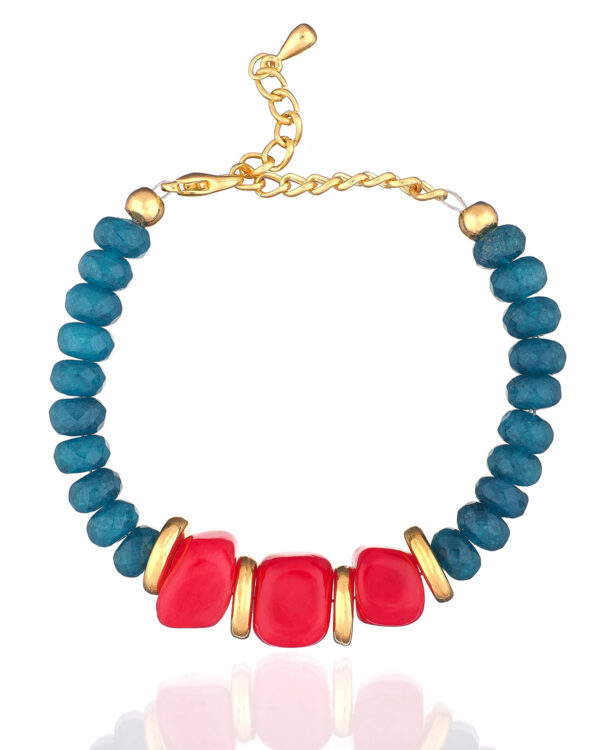 Jade Red-Petrol with Lapis Lazuli Bracelet - Natural Stone Jewelry