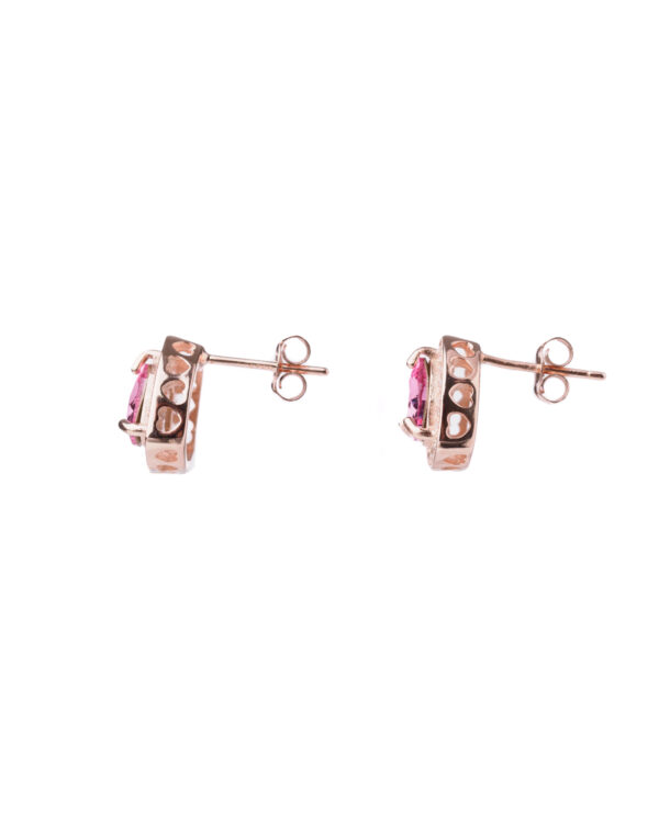 Trilliant Cut Rose Silver Earrings with Heart Detailing
