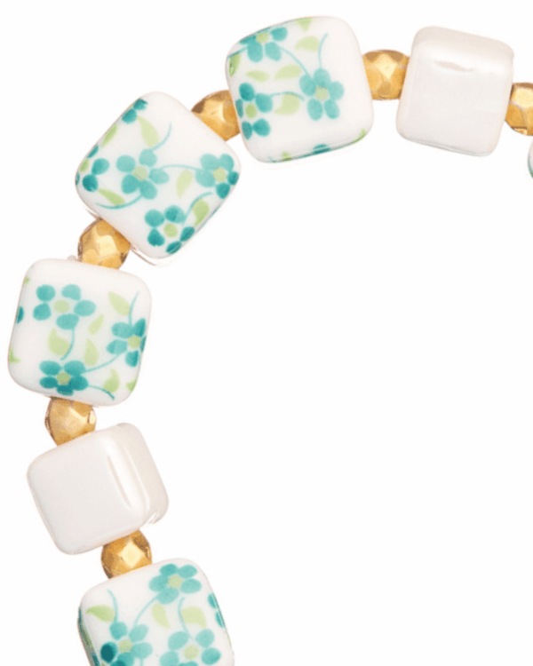 Ceramic Bracelet: Green Floral Design