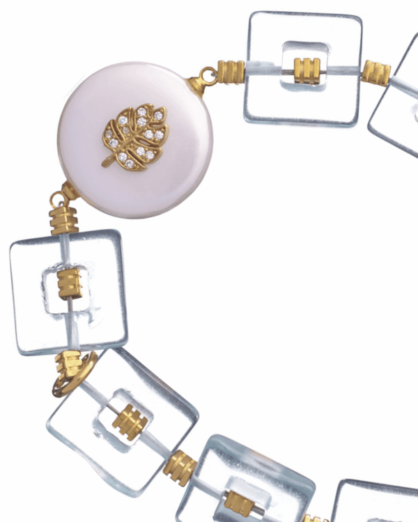 Crystal Squares and Leaf Element Bracelet - Handcrafted Statement Piece