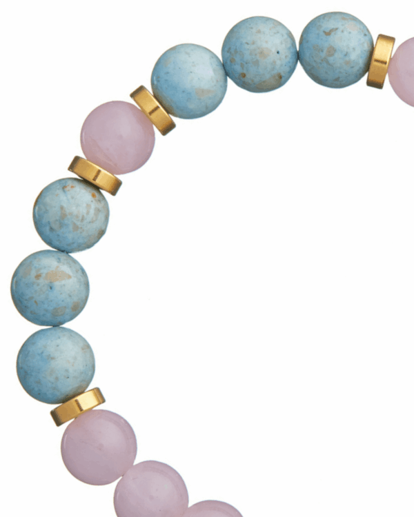 Natural Rose Quartz and Fossil Beaded Bracelet
