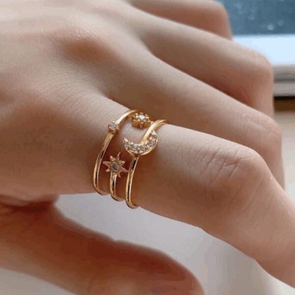 Moon and Stars Cubic Zirconia Opening Ring with celestial design