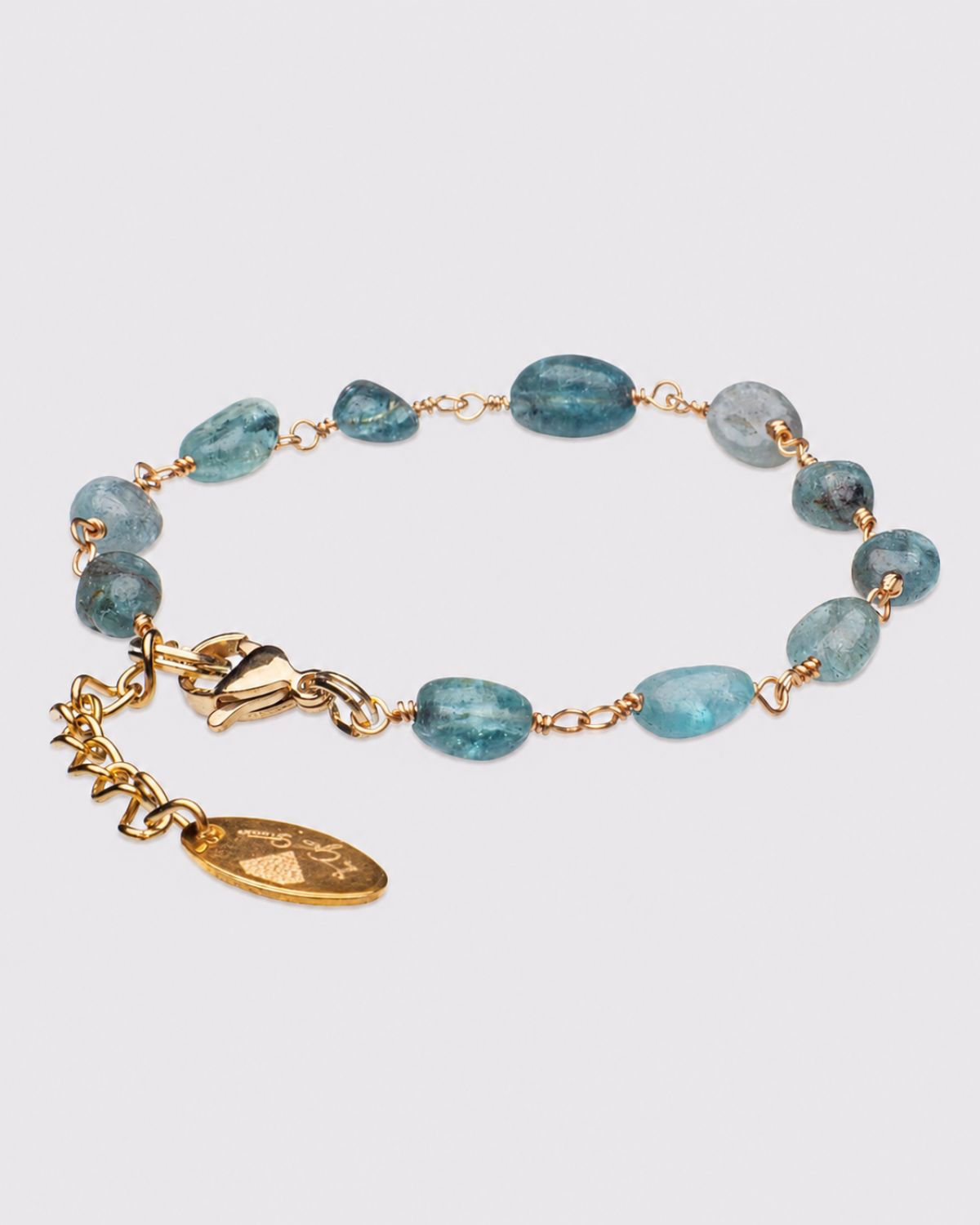 Light Green Apatite Bracelet close up Light Green Apatite Bracelet featuring natural apatite stones in a delicate design