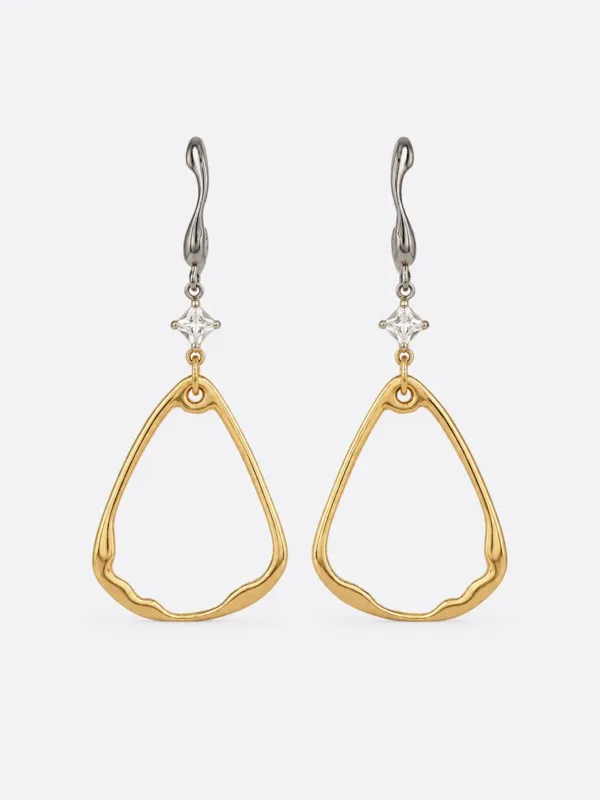 Large Gold Abstract Teardrop Earrings with Dark Hooks