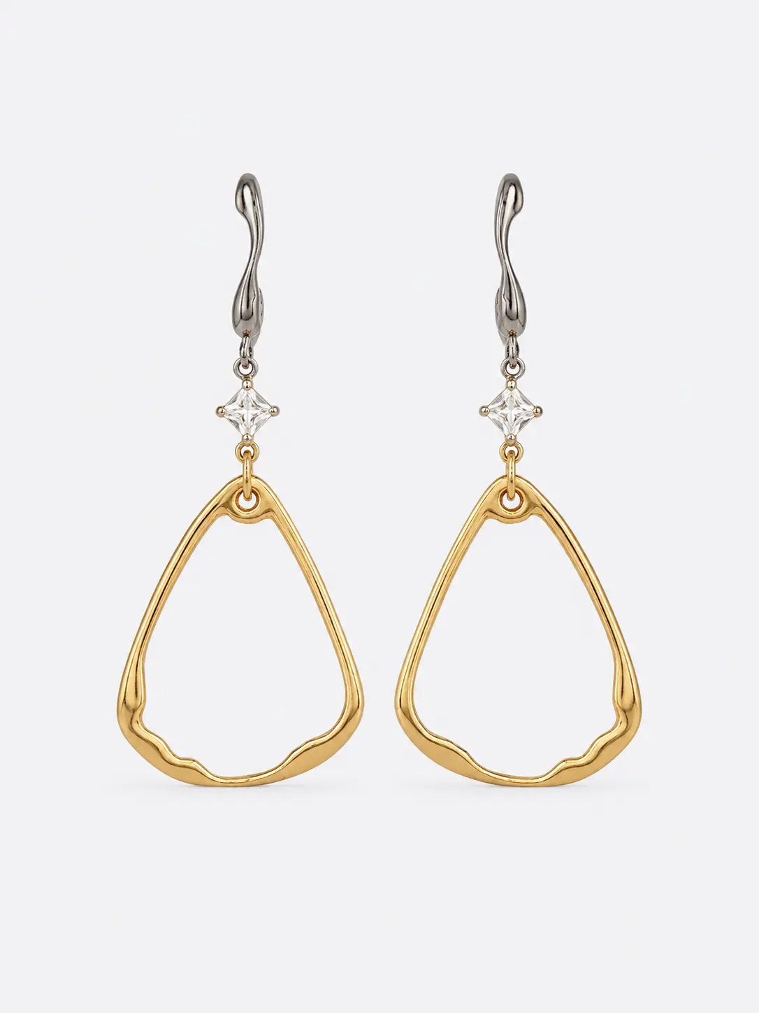 Large Abstract Earrings Large Gold Abstract Teardrop Earrings with Dark Hooks
