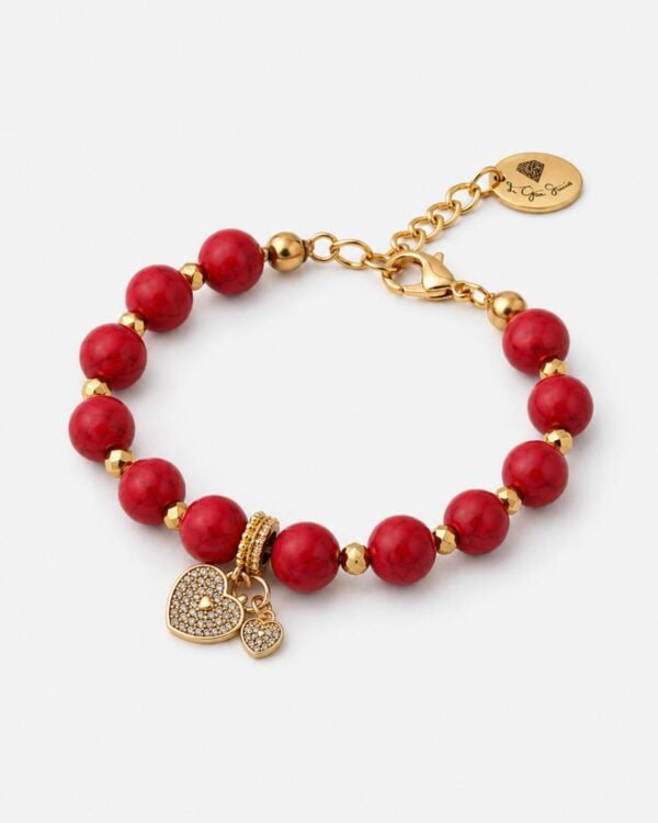 Red Howlite Bracelet with Cubic Zirconia Heart