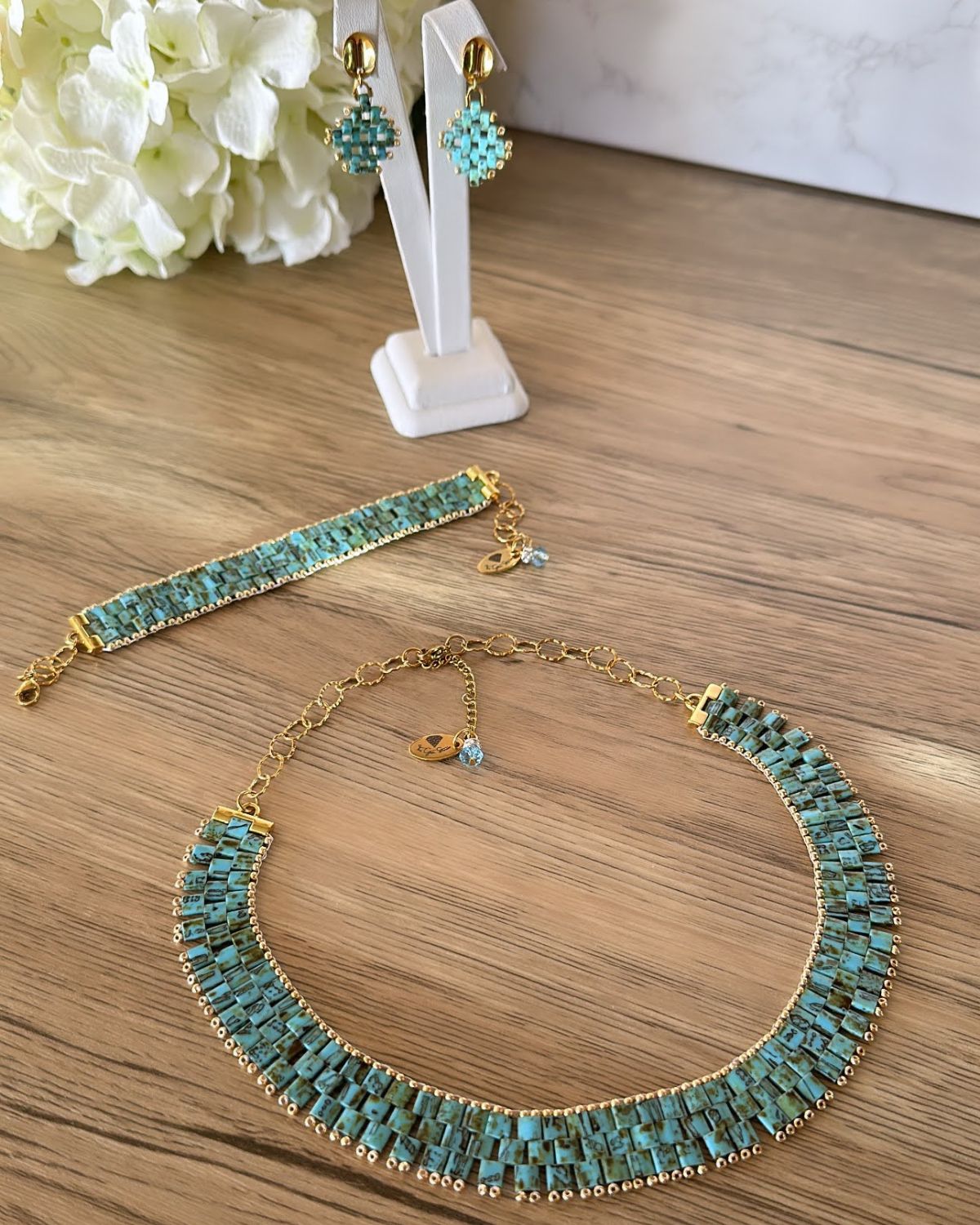 Miyuki Tila Jewelry Set - Turquoise Picasso