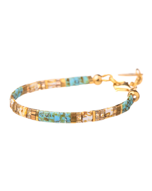 Bracelet with Marbled Turquoise and Gold Miyuki Tila Beads