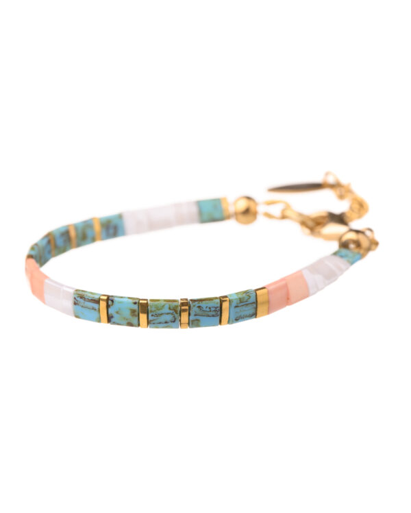 Bracelet with Marbled Turquoise, Gold, Rose and white Miyuki Tila Beads
