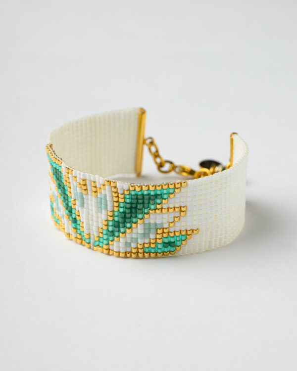 Miyuki Loom Stitched Swan Bracelet in Green Shades