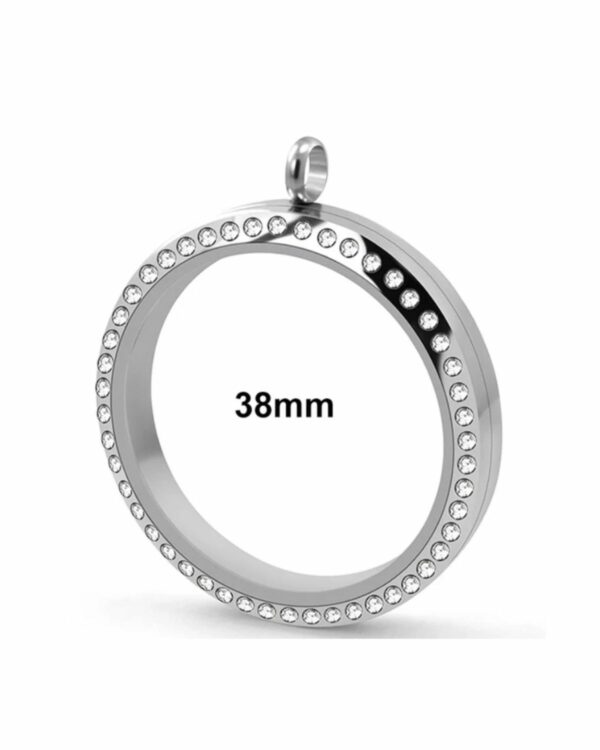 Floating Memory Locket - Rhodium Plated Rhinstone Circle 38mm