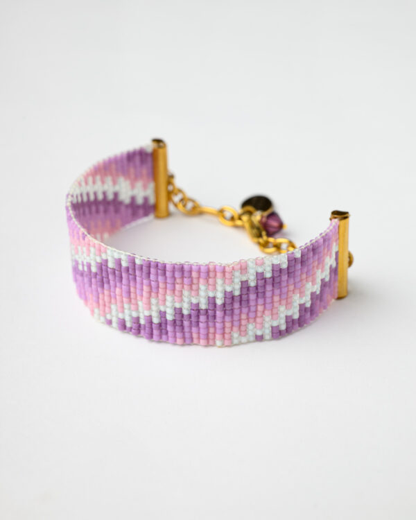 Lavender Dream Miyuki Bracelet by The Gem Stories, showcasing a delicate and colorful design in shades of purple, pink, and white.