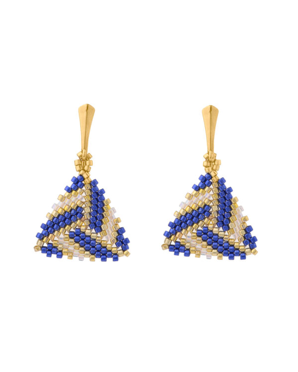 Triangle Miyuki Braided Leverback Earrings in Blue and Gold