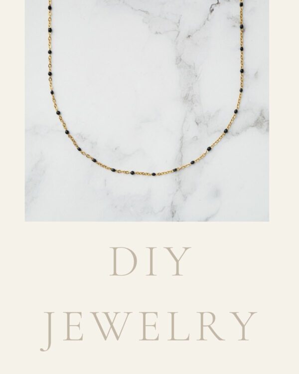 Long Chain Necklace with Petite Dots, 24k Gold Plated, black accents, for DIY jewelry and custom accessories.