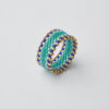 Handcrafted ring with turquoise, blue, and white Miyuki beads and gold accents.