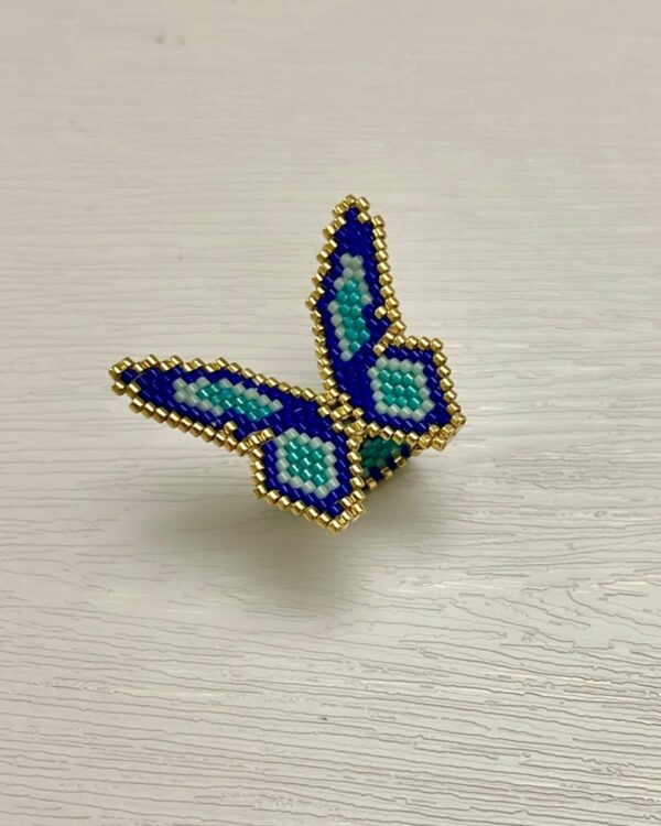 Colorful Miyuki butterfly ring with gold detailing, handcrafted jewelry