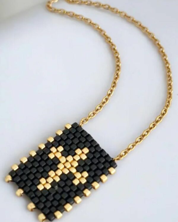 Gold and Black Miyuki Cross Necklace with Chain - The Gem Stories