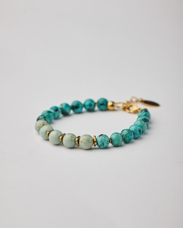 Full handmade bracelet with two-tone marble aquamarine howlite and gold details