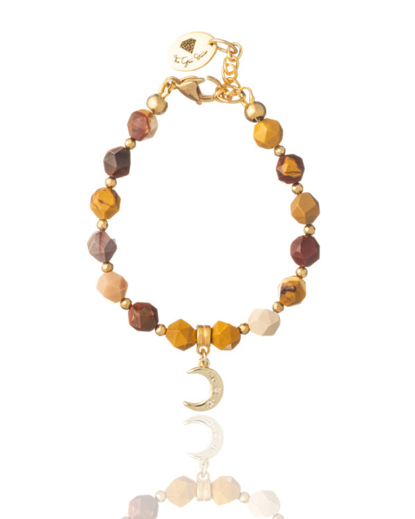 Bracelet with brown jade beads and moon charm